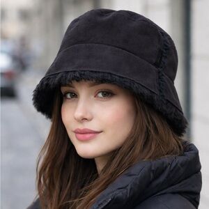 A/X Armani Exchange Black Faux Fur Bucket Hat